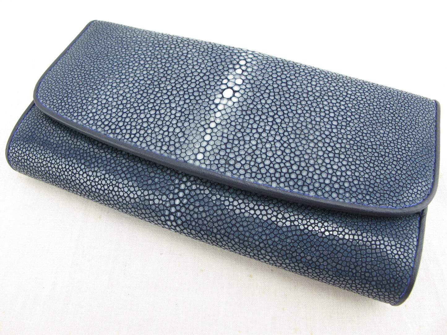 Genuine Polished Stingray Skin Leather Women's Trifold Clutch Wallet Purse