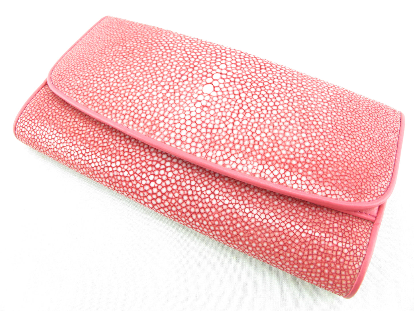 Genuine Polished Stingray Skin Leather Women's Trifold Clutch Wallet Purse