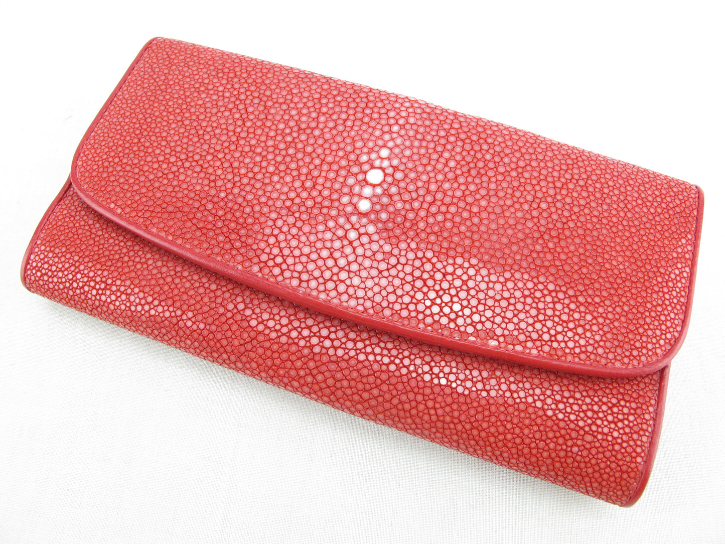 Genuine Polished Stingray Skin Leather Women's Trifold Clutch Wallet Purse