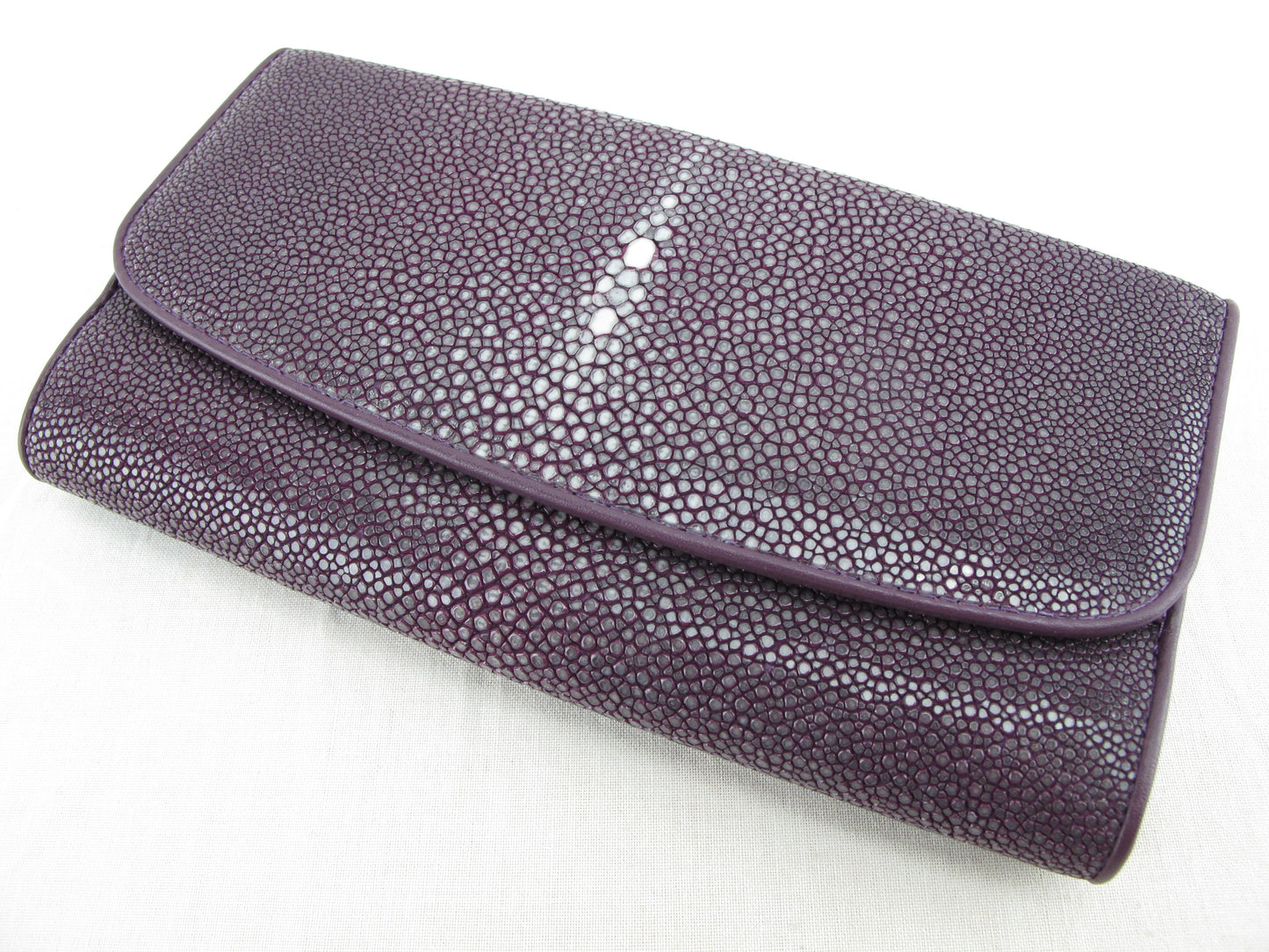 Genuine Polished Stingray Skin Leather Women's Trifold Clutch Wallet Purse