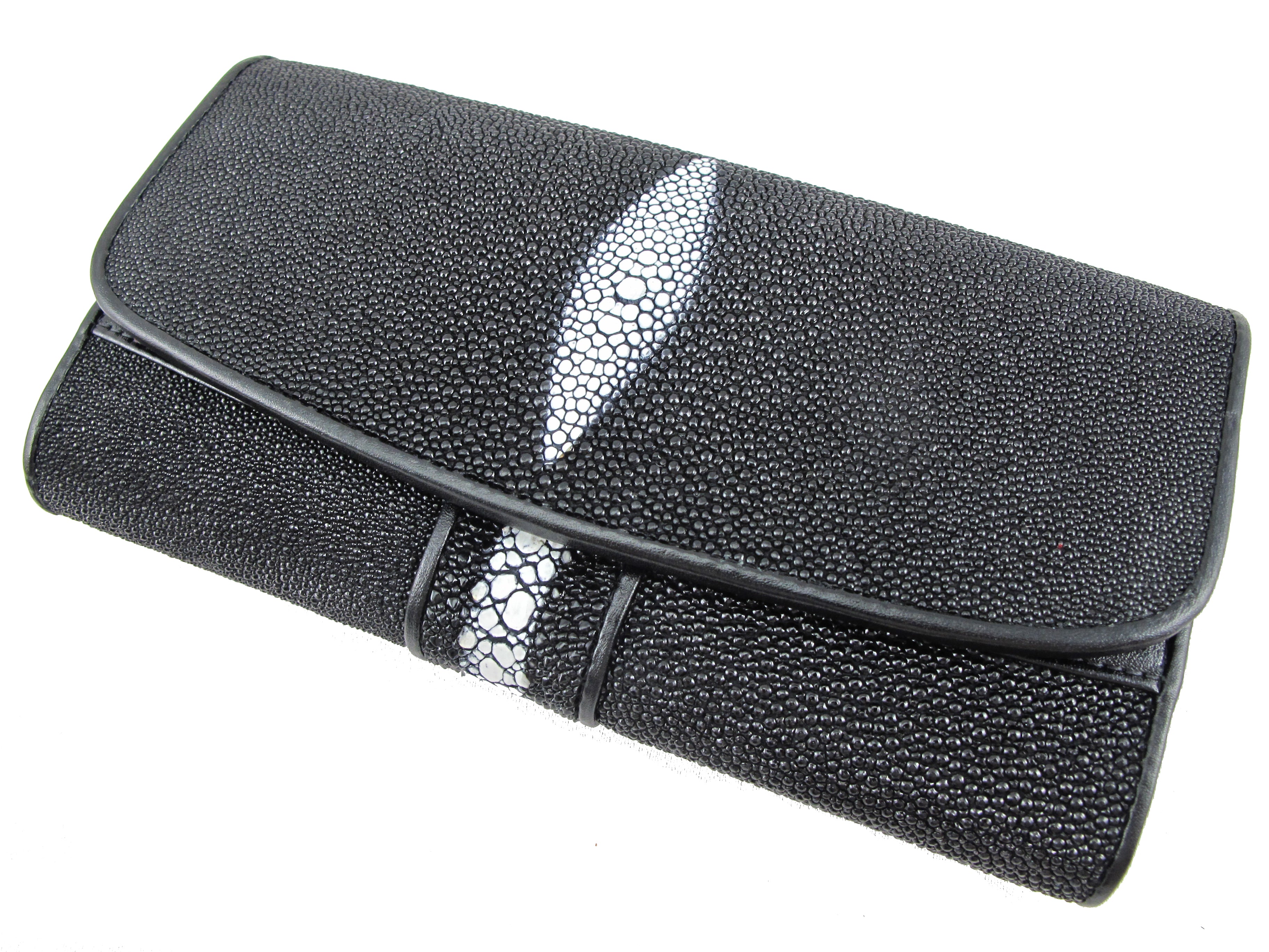 Genuine Row Stingray Skin Leather Women's Trifold Clutch Wallet Purse ...