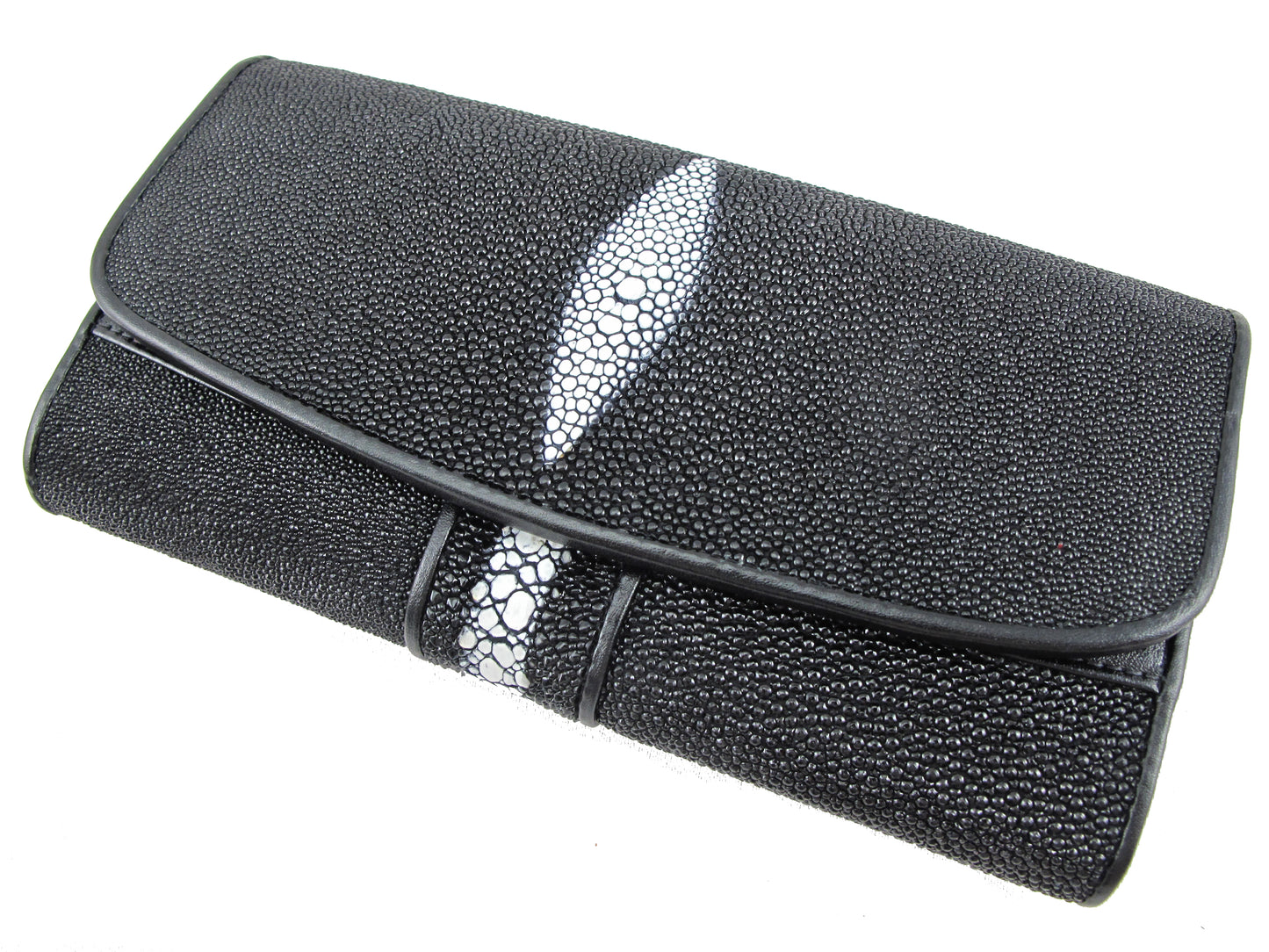 Genuine Row Stingray Skin Leather Women's Trifold Clutch Wallet Purse