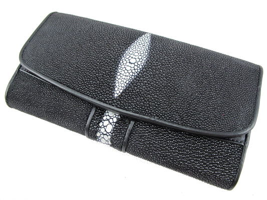 Genuine Row Stingray Skin Leather Women's Trifold Clutch Wallet Purse