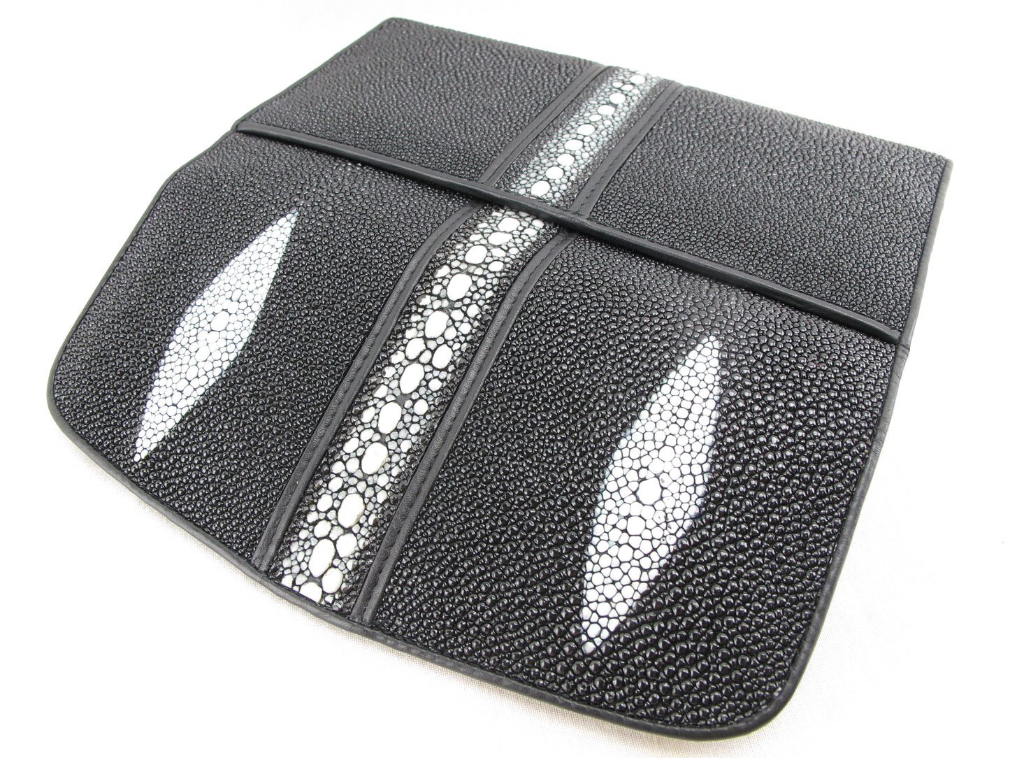 Genuine Row Stingray Skin Leather Women's Trifold Clutch Wallet Purse