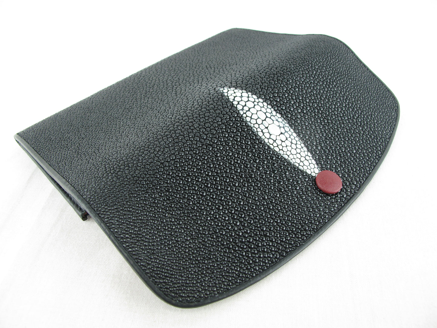 Genuine Stingray Skin Leather Women's Clutch Wallet Purse Black with Red Inside