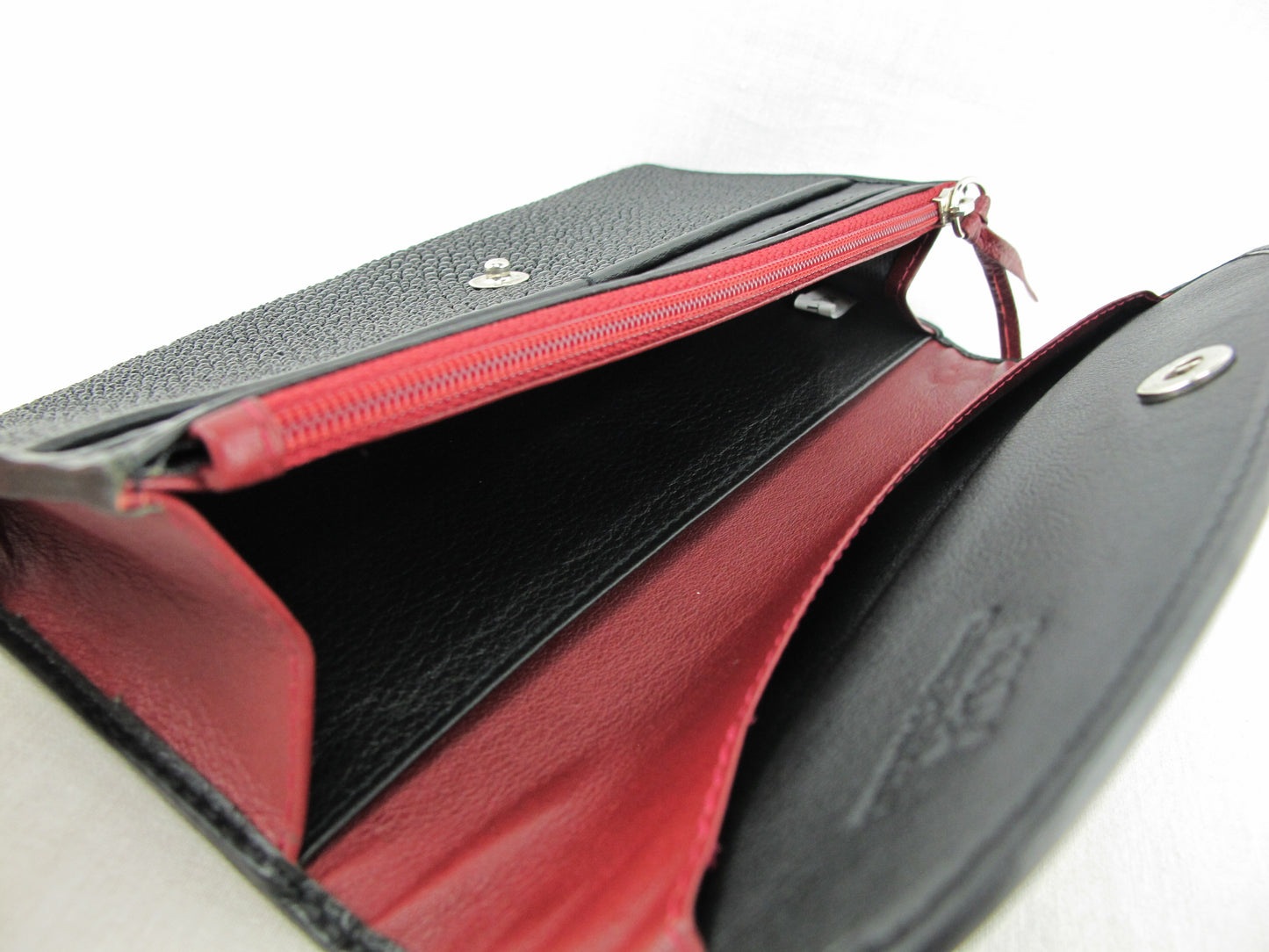 Genuine Stingray Skin Leather Women's Clutch Wallet Purse Black with Red Inside