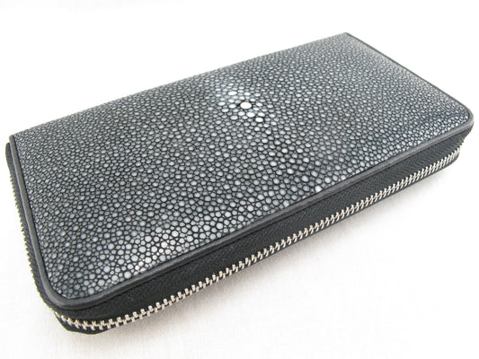 Genuine Polished Stingray Skin Leather Zip Around Clutch Wallet Purse