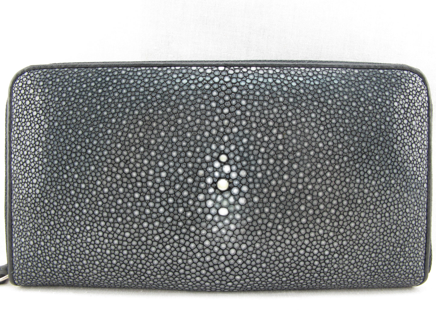 Genuine Polished Stingray Skin Leather Zip Around Clutch Wallet Purse