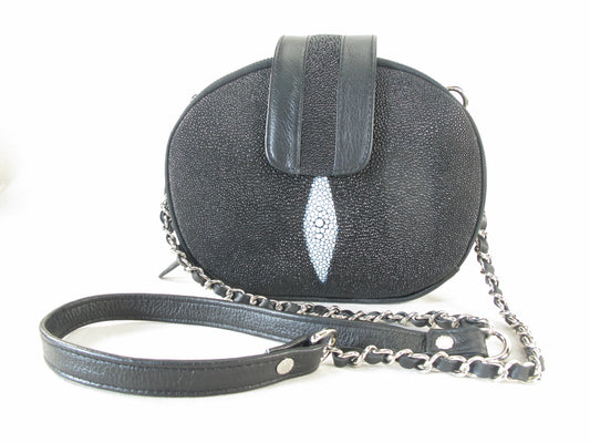 PELGIO Genuine Stingray Skin Leather Women's Double Zip Shoulder Bag Purse