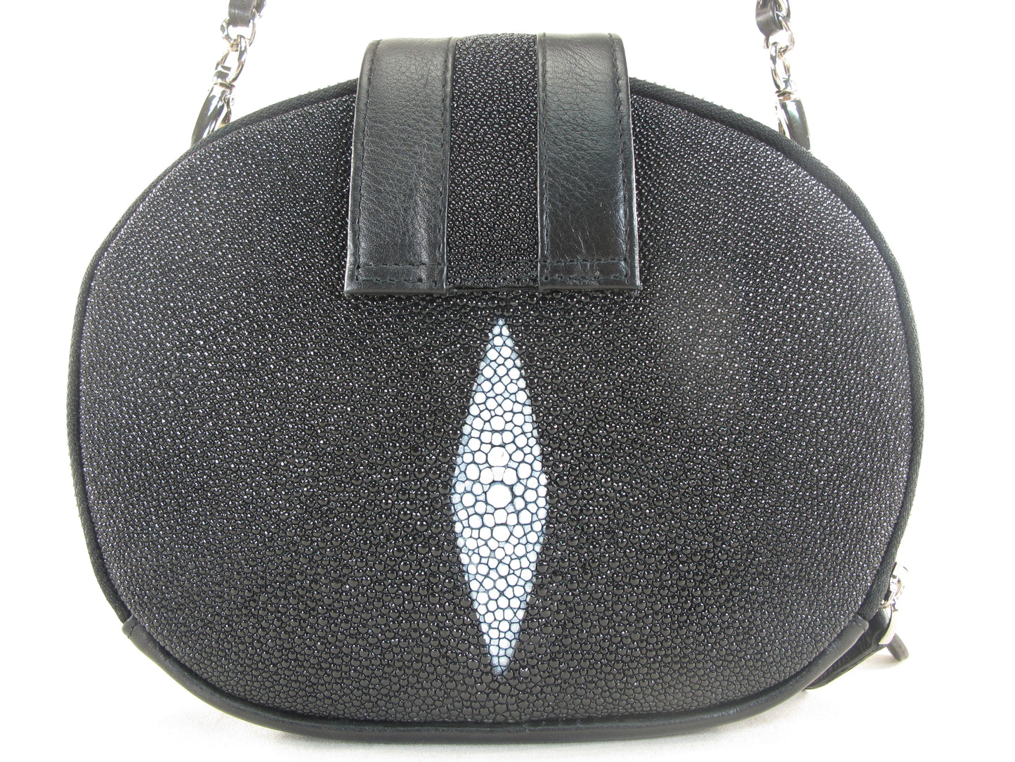 PELGIO Genuine Stingray Skin Leather Women's Double Zip Shoulder Bag Purse
