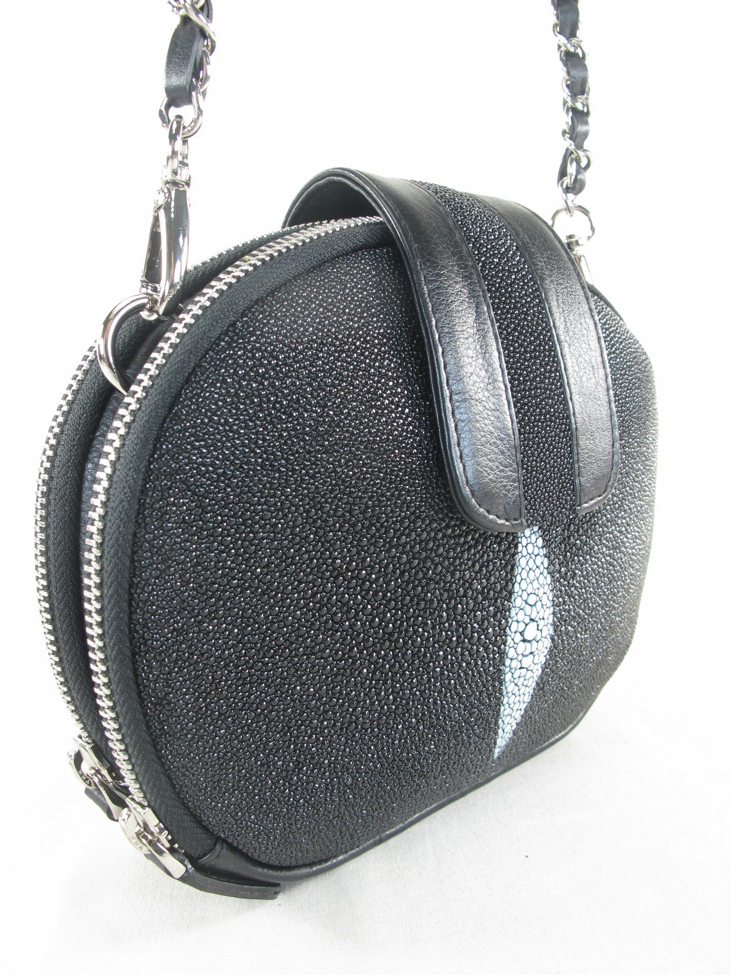 PELGIO Genuine Stingray Skin Leather Women's Double Zip Shoulder Bag Purse