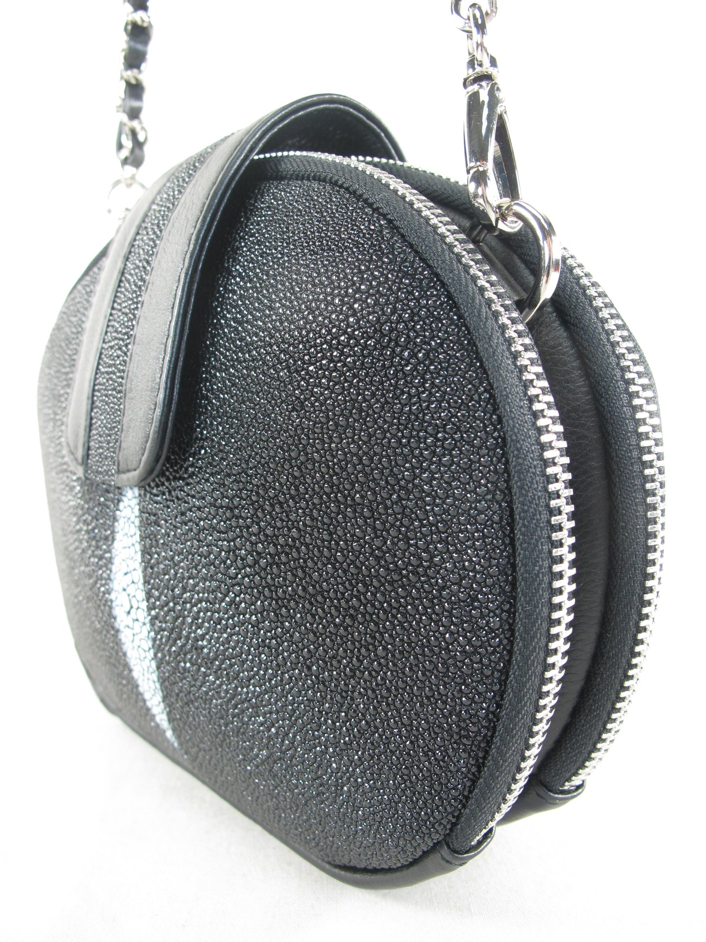 PELGIO Genuine Stingray Skin Leather Women's Double Zip Shoulder Bag Purse