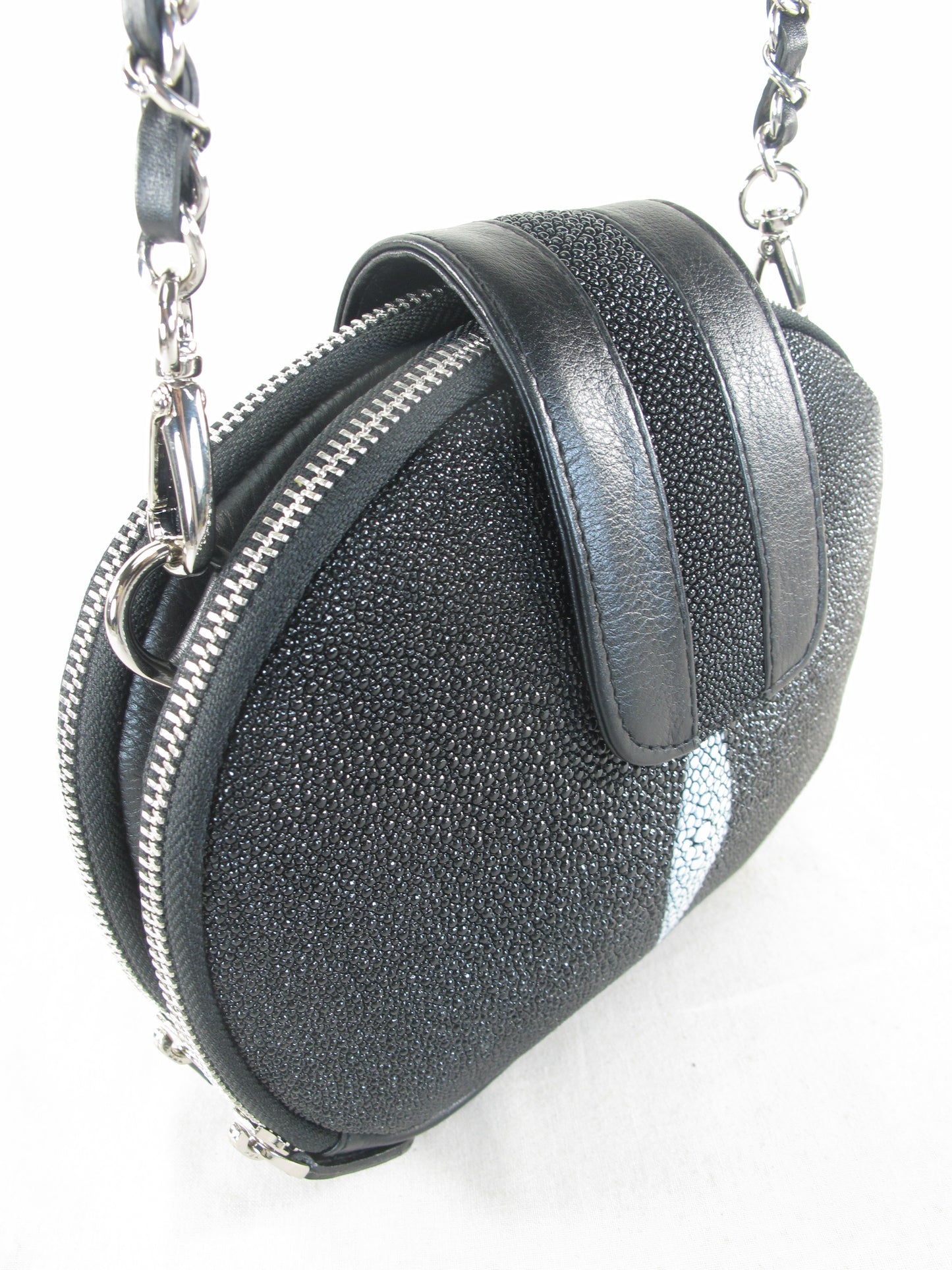 PELGIO Genuine Stingray Skin Leather Women's Double Zip Shoulder Bag Purse