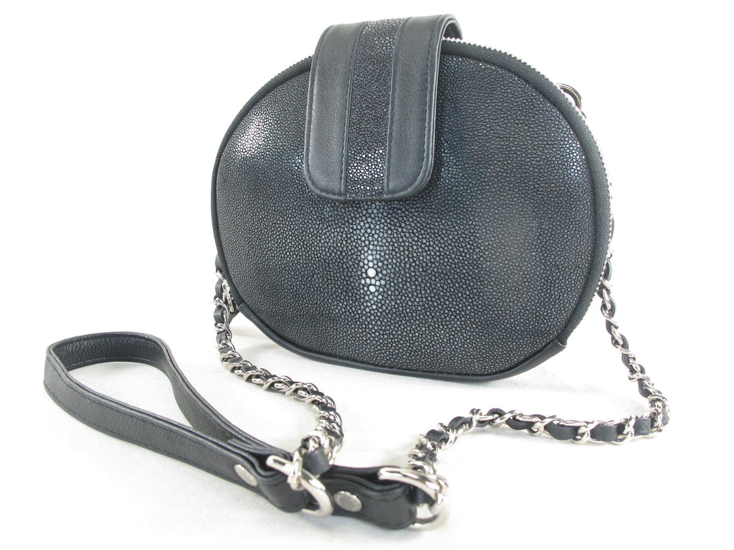 PELGIO Genuine Polished Stingray Skin Leather Women's Double Zip Shoulder Bag Purse