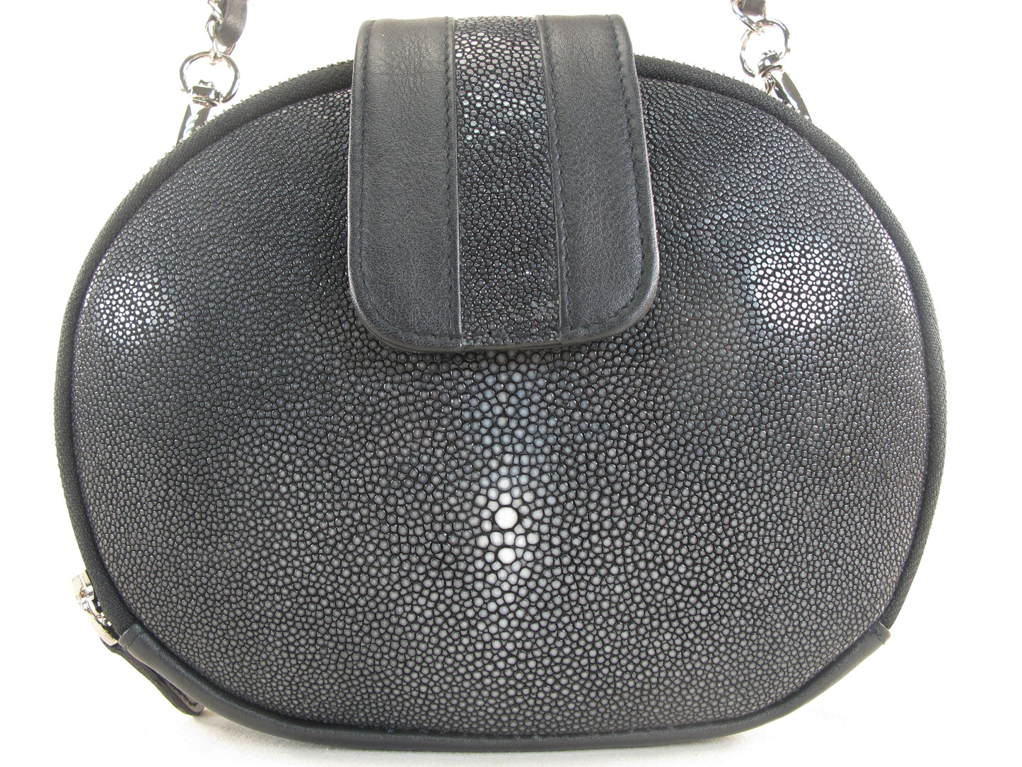 PELGIO Genuine Polished Stingray Skin Leather Women's Double Zip Shoulder Bag Purse