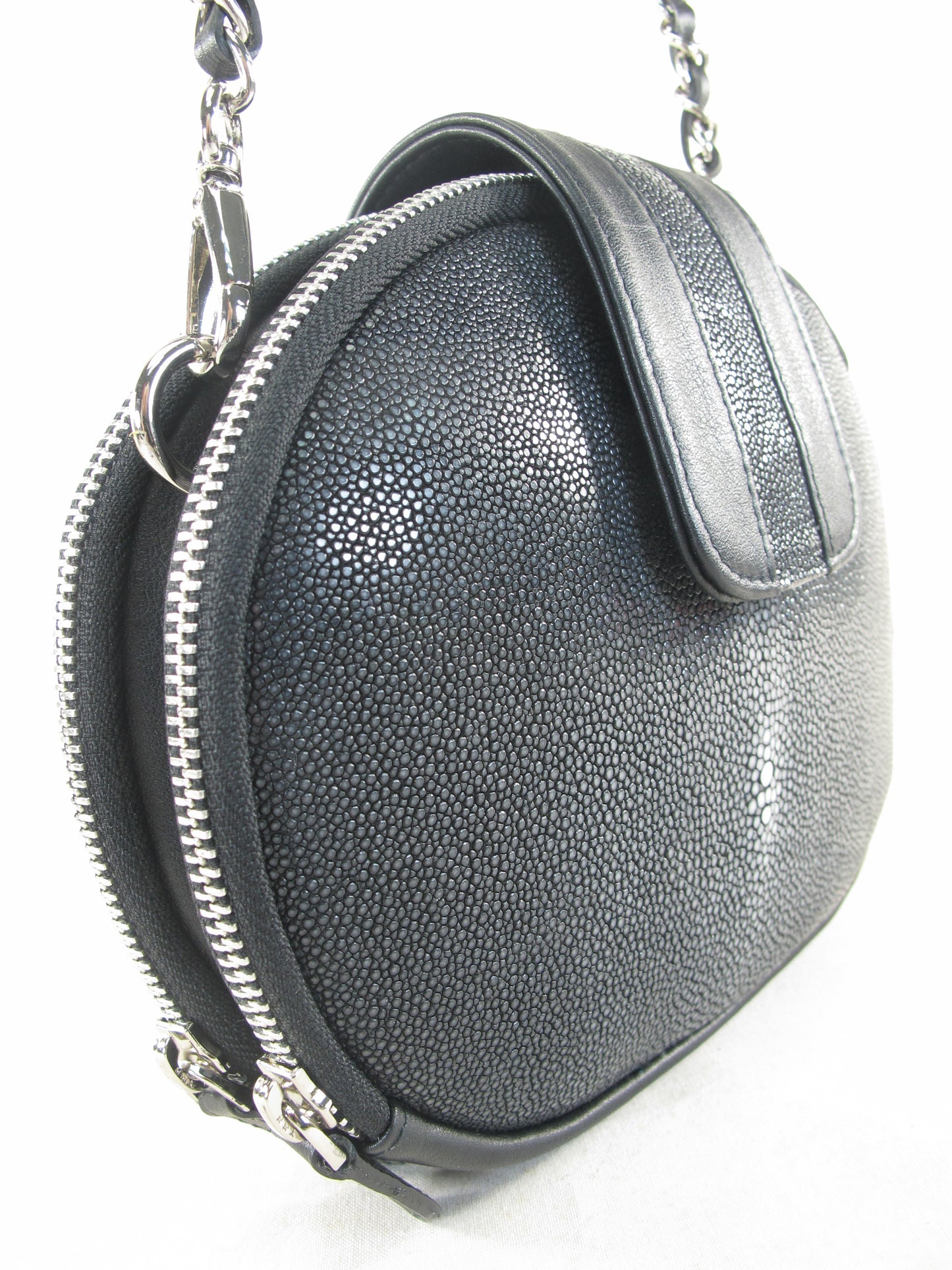 PELGIO Genuine Polished Stingray Skin Leather Women's Double Zip Shoulder Bag Purse