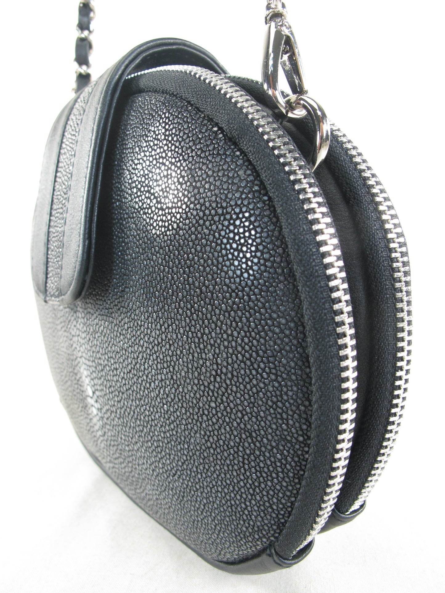 PELGIO Genuine Polished Stingray Skin Leather Women's Double Zip Shoulder Bag Purse
