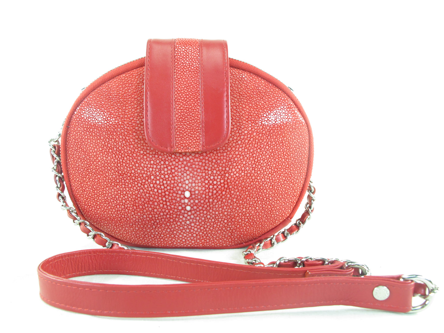 PELGIO Genuine Polished Stingray Skin Leather Women's Double Zip Shoulder Bag Purse