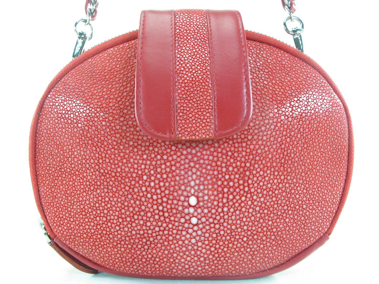 PELGIO Genuine Polished Stingray Skin Leather Women's Double Zip Shoulder Bag Purse