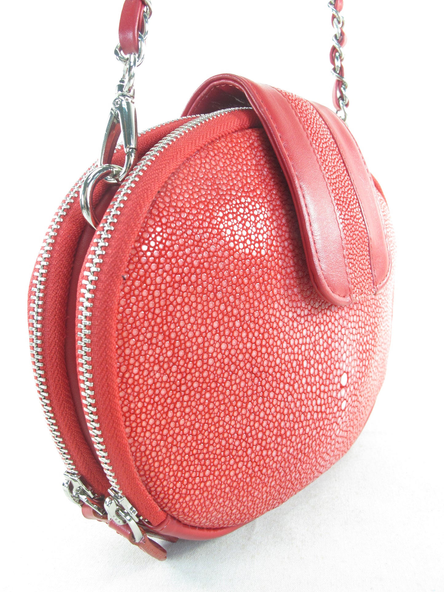 PELGIO Genuine Polished Stingray Skin Leather Women's Double Zip Shoulder Bag Purse