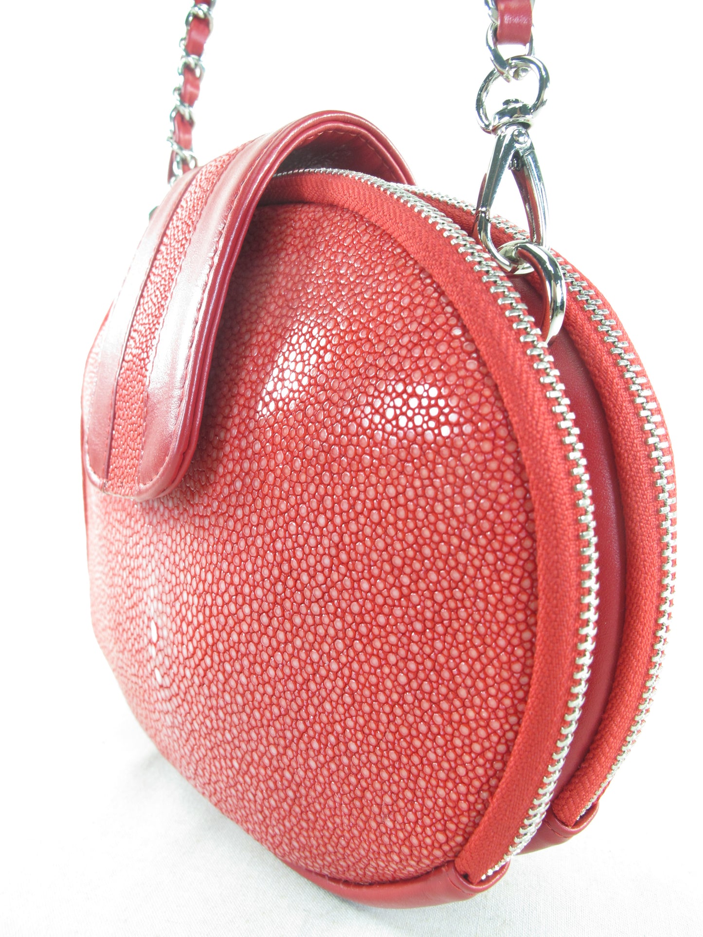 PELGIO Genuine Polished Stingray Skin Leather Women's Double Zip Shoulder Bag Purse