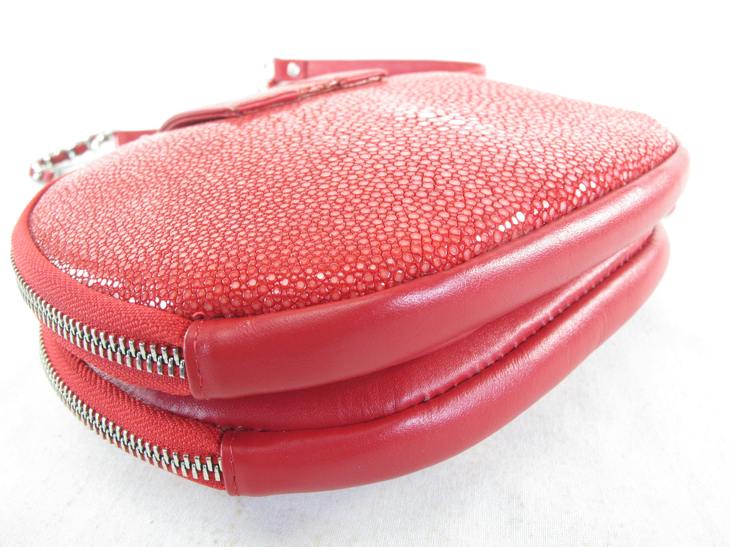 PELGIO Genuine Polished Stingray Skin Leather Women's Double Zip Shoulder Bag Purse