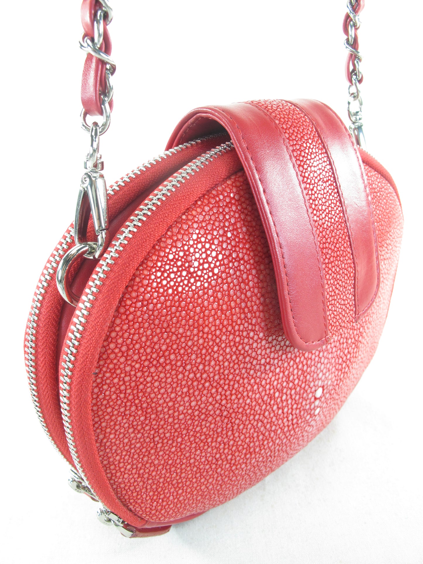 PELGIO Genuine Polished Stingray Skin Leather Women's Double Zip Shoulder Bag Purse