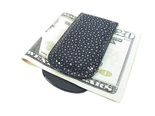 Genuine Polished Stingray Skin Leather Magnetic Money Clip Banknote Wallet