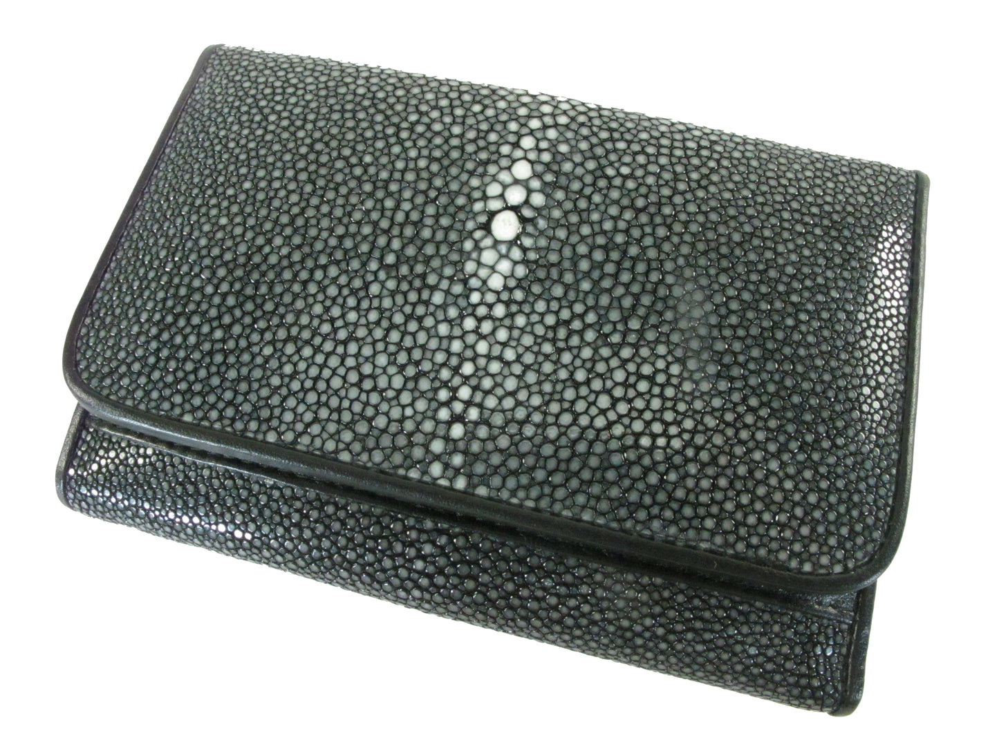 Genuine Polished Stingray Skin Leather Medium Trifold Clutch Wallet Purse