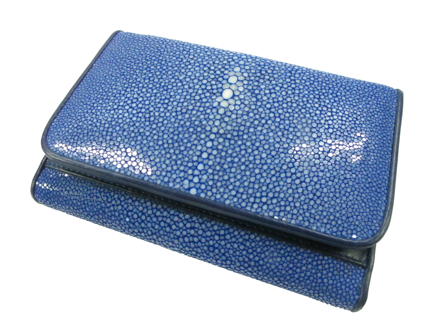 Genuine Polished Stingray Skin Leather Medium Trifold Clutch Wallet Purse