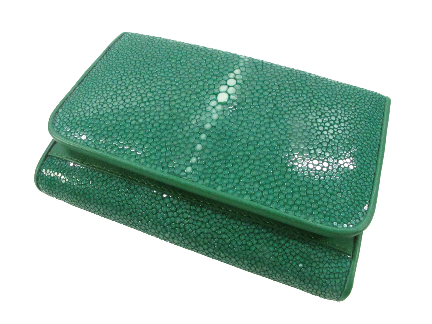 Genuine Polished Stingray Skin Leather Medium Trifold Clutch Wallet Purse