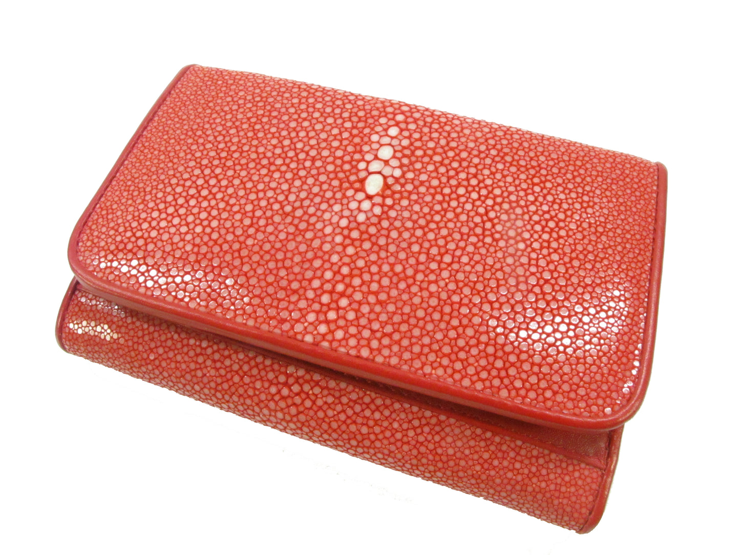 Genuine Polished Stingray Skin Leather Medium Trifold Clutch Wallet Purse