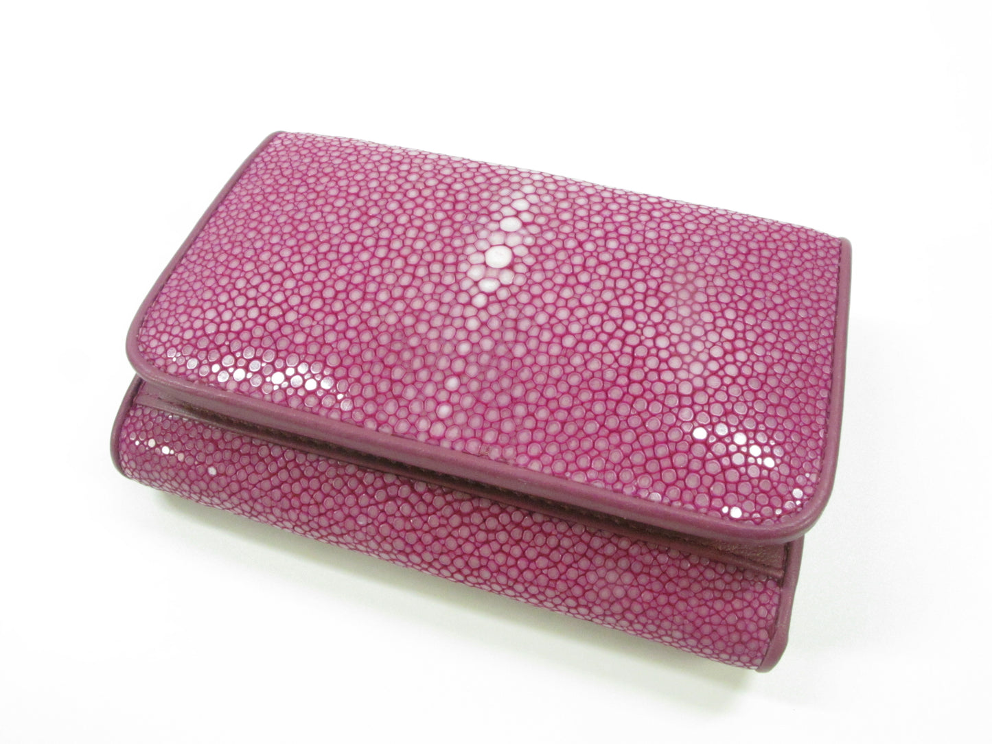 Genuine Polished Stingray Skin Leather Medium Trifold Clutch Wallet Purse