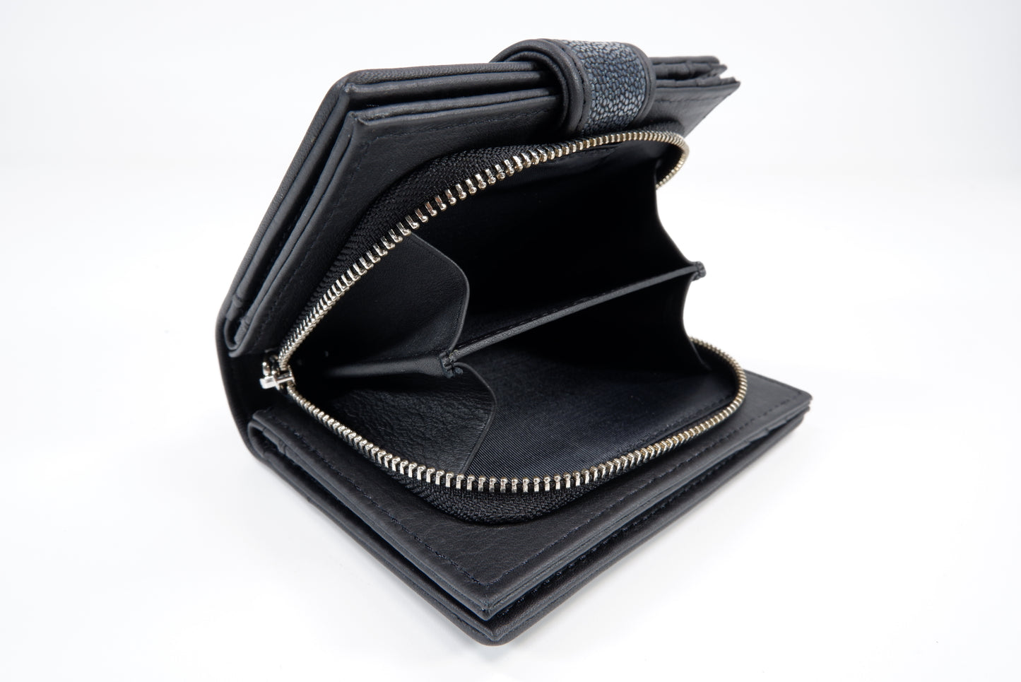 Genuine Polished Stingray Skin Leather Medium Clutch Wallet Zip Coins Purse