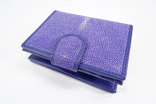 Genuine Polished Stingray Skin Leather Medium Clutch Wallet Zip Coins Purse