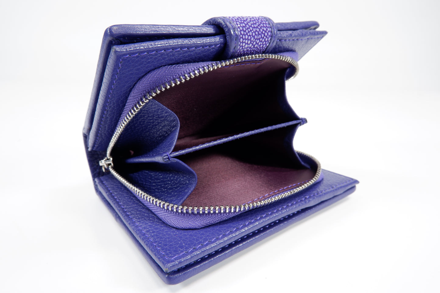 Genuine Polished Stingray Skin Leather Medium Clutch Wallet Zip Coins Purse