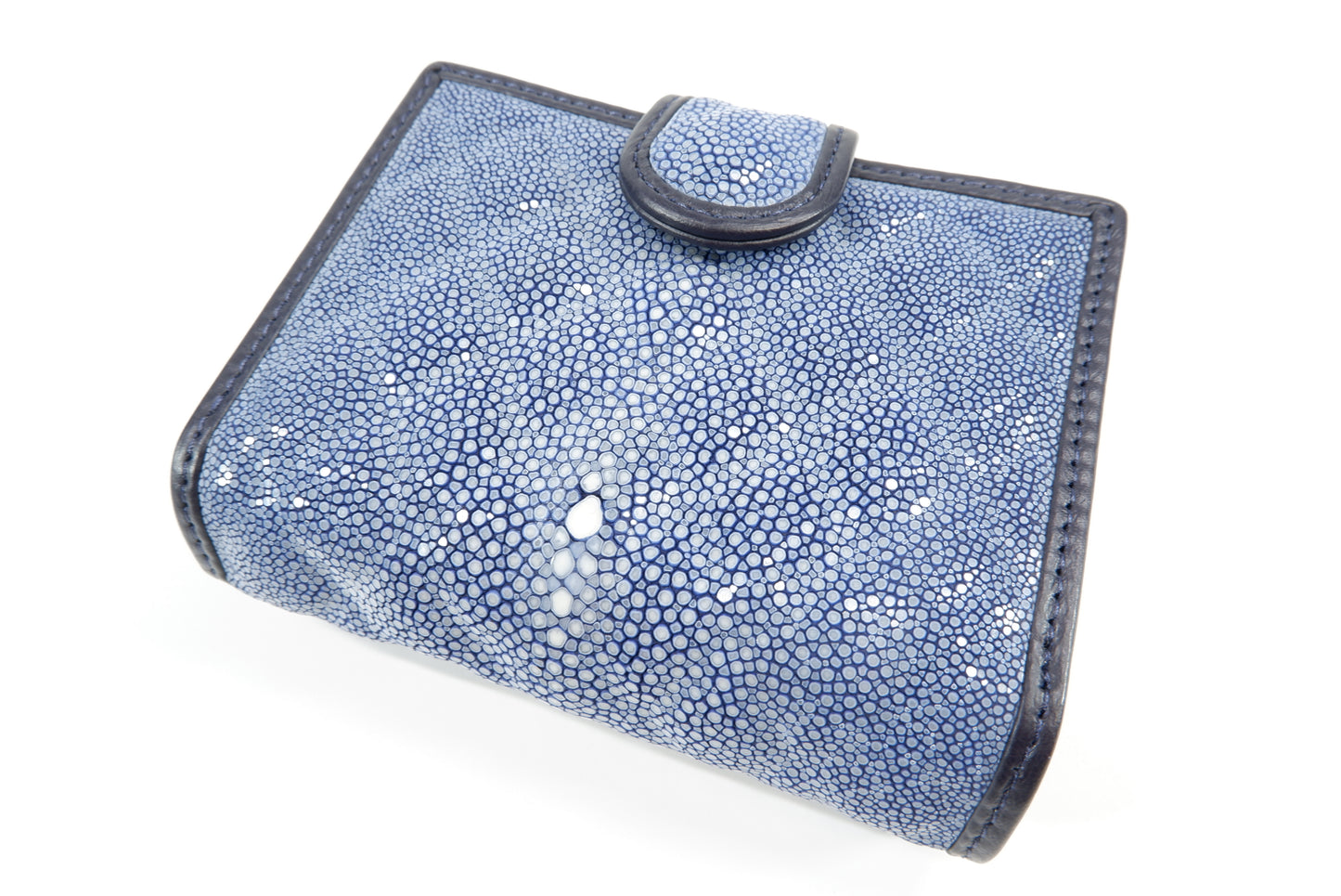 Genuine Stingray Skin Leather Diamond Embossed Medium Clutch Wallet Zip Coins Purse