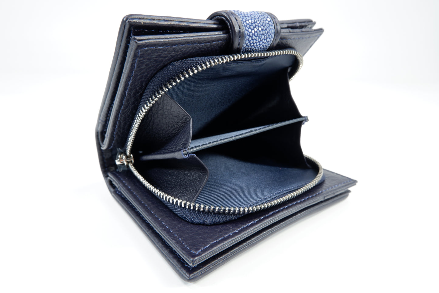 Genuine Stingray Skin Leather Diamond Embossed Medium Clutch Wallet Zip Coins Purse