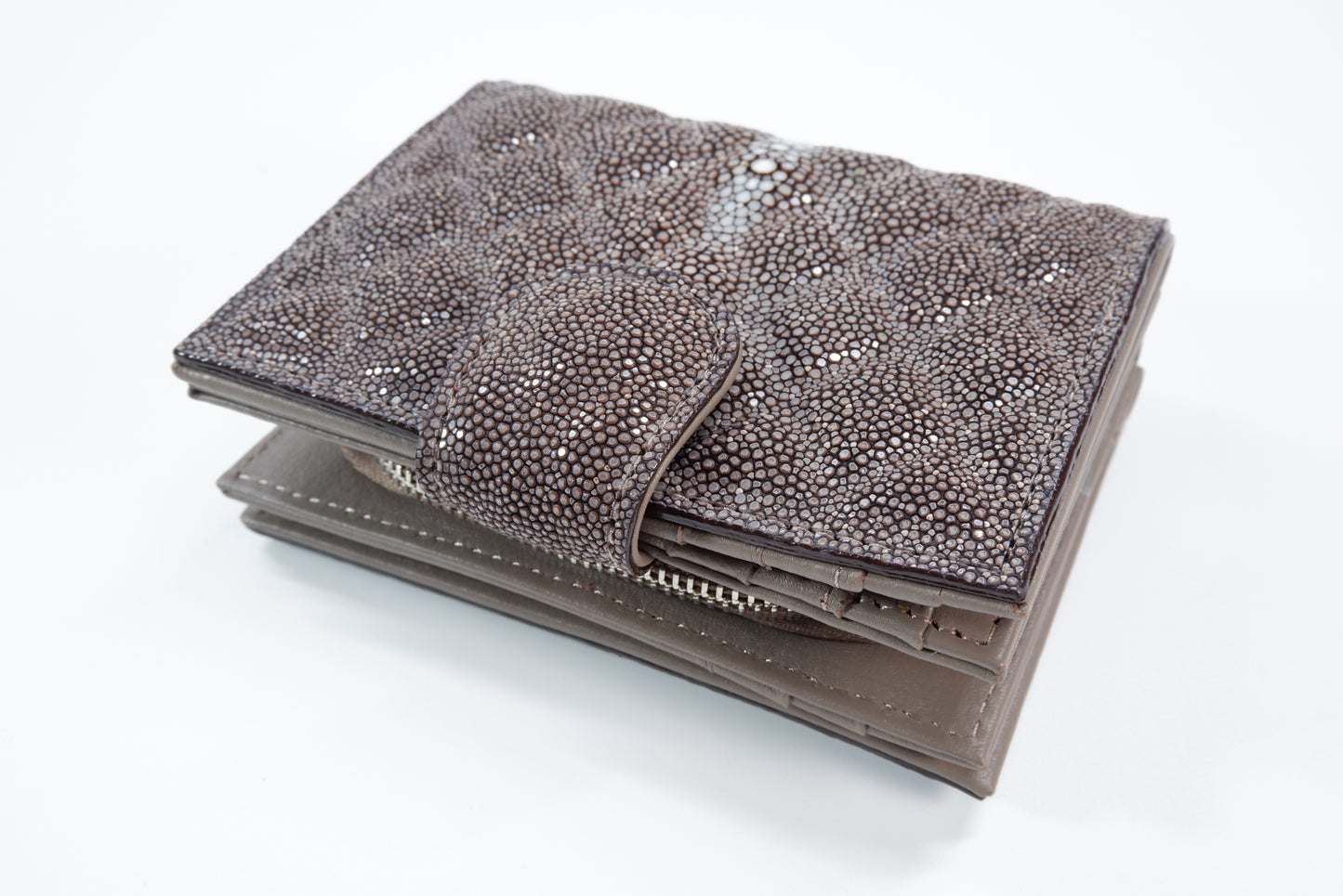 Genuine Stingray Skin Leather Diamond Embossed Medium Clutch Wallet Zip Coins Purse