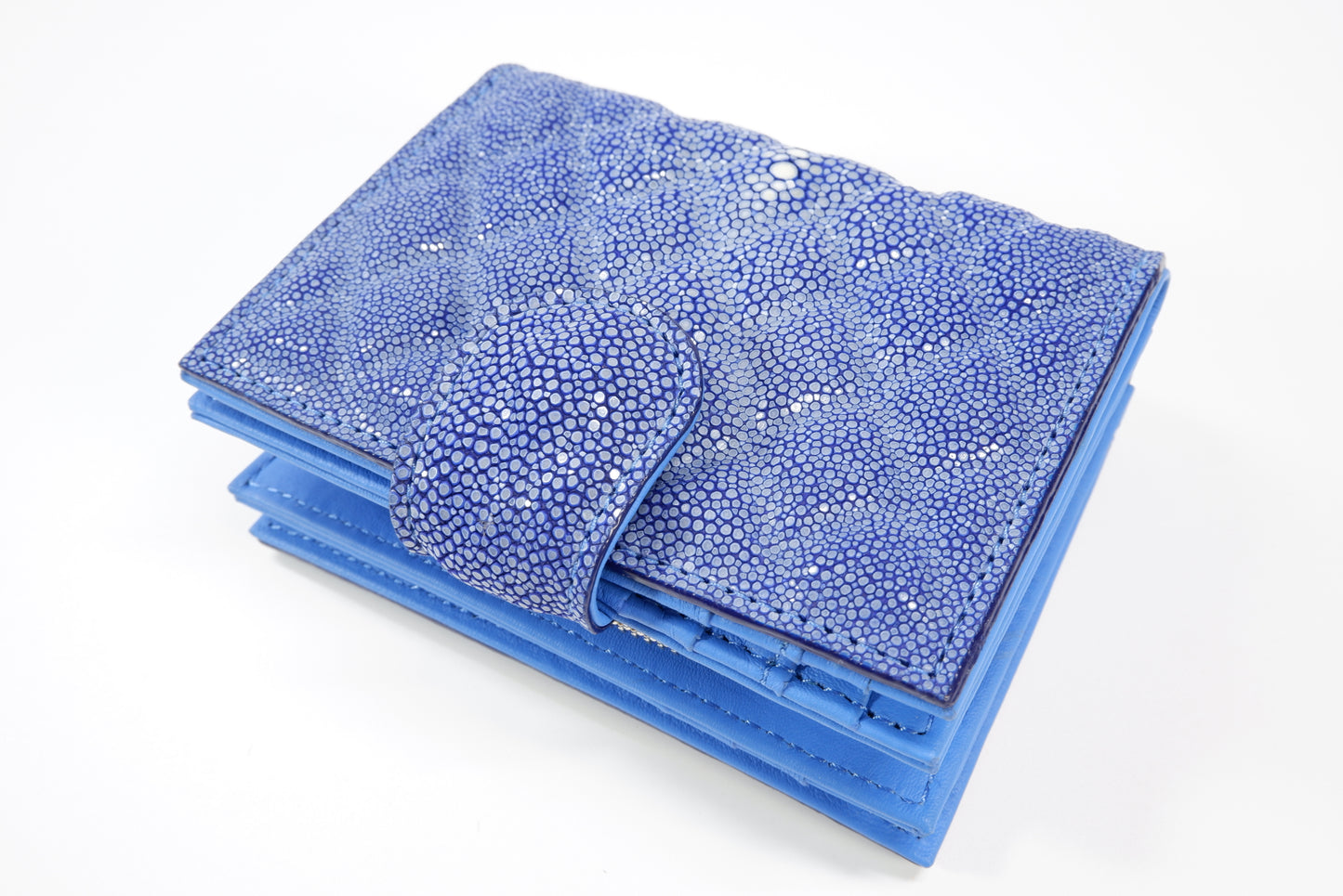 Genuine Stingray Skin Leather Diamond Embossed Medium Clutch Wallet Zip Coins Purse