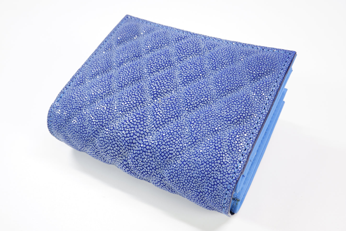 Genuine Stingray Skin Leather Diamond Embossed Medium Clutch Wallet Zip Coins Purse