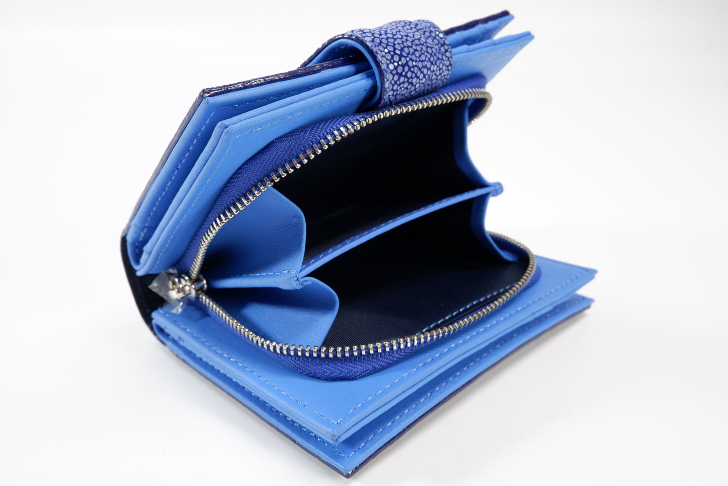 Genuine Stingray Skin Leather Diamond Embossed Medium Clutch Wallet Zip Coins Purse