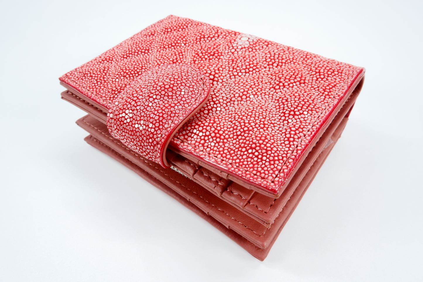 Genuine Stingray Skin Leather Diamond Embossed Medium Clutch Wallet Zip Coins Purse