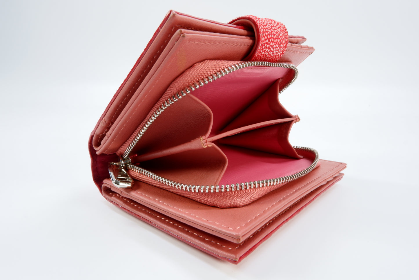 Genuine Stingray Skin Leather Diamond Embossed Medium Clutch Wallet Zip Coins Purse