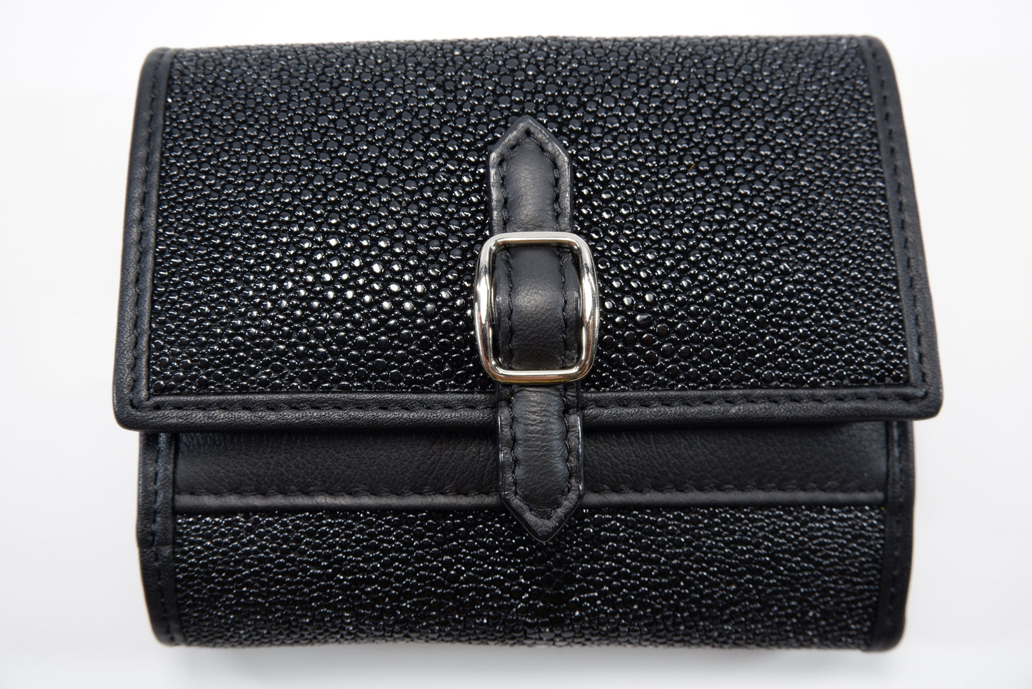 Genuine Stingray Skin Leather Medium Clutch Wallet Zip Coins Purse with Silver Buckle