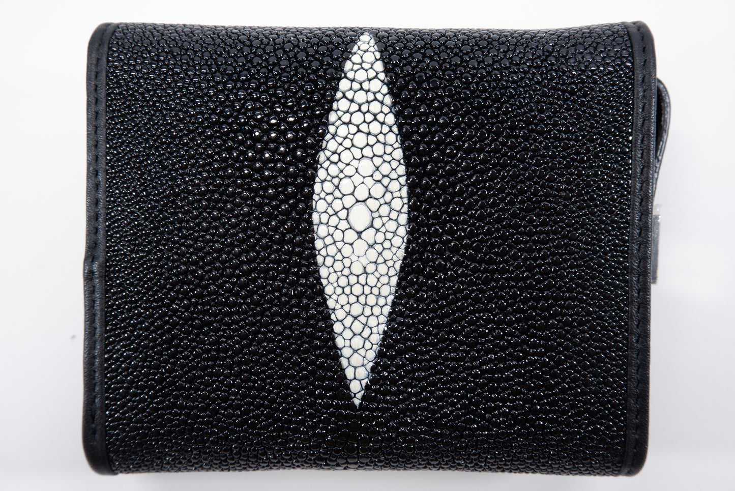 Genuine Stingray Skin Leather Medium Clutch Wallet Zip Coins Purse with Silver Buckle