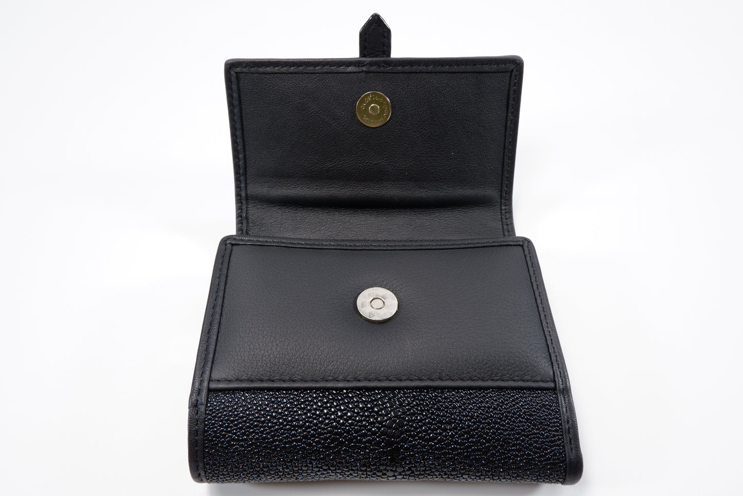 Genuine Stingray Skin Leather Medium Clutch Wallet Zip Coins Purse with Silver Buckle