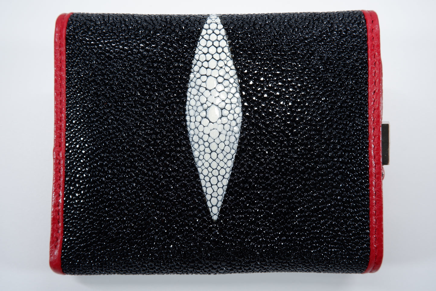 Genuine Stingray Skin Leather Medium Clutch Wallet Zip Coins Purse with Silver Buckle