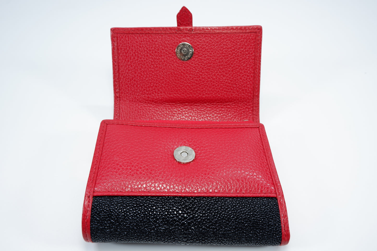 Genuine Stingray Skin Leather Medium Clutch Wallet Zip Coins Purse with Silver Buckle