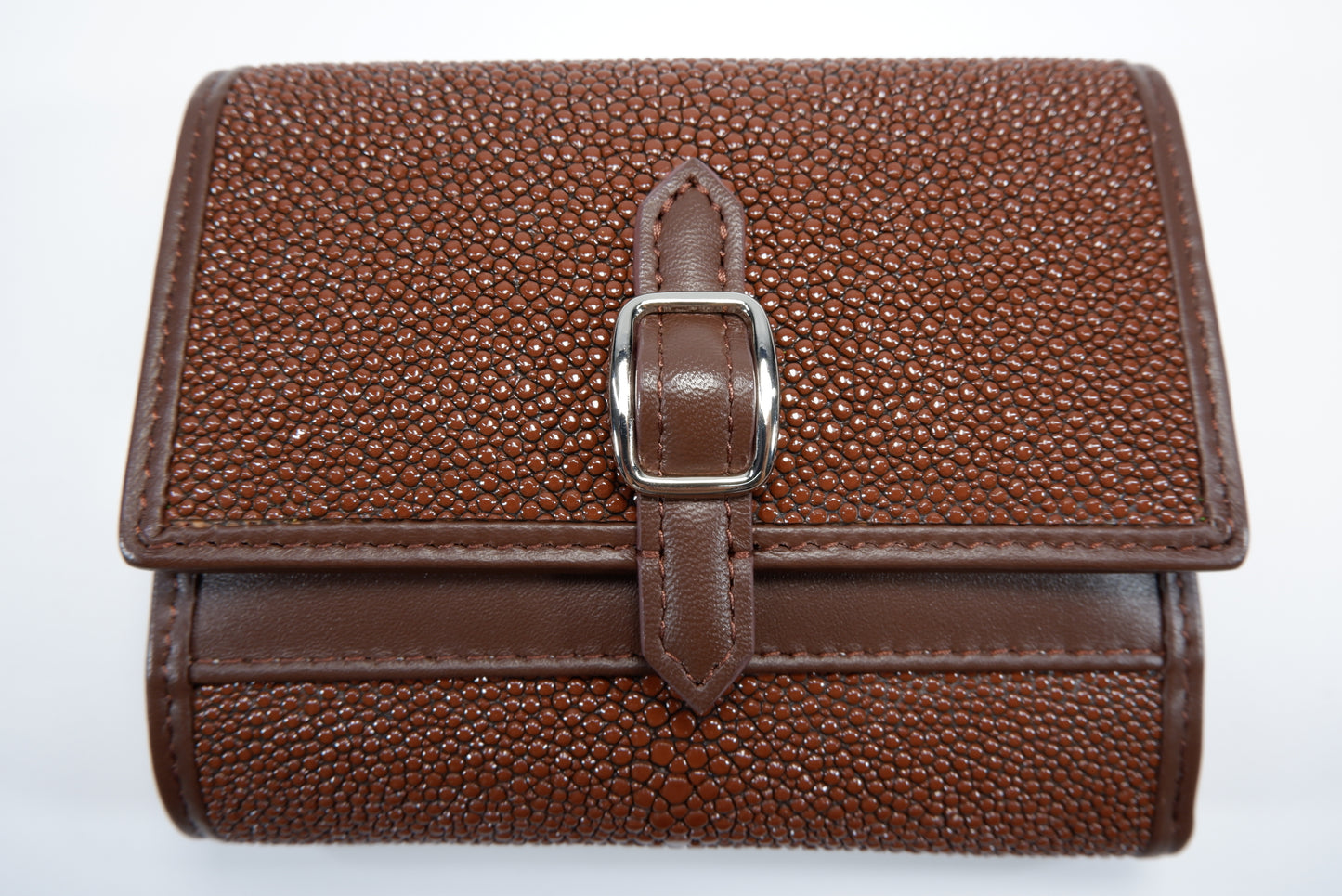 Genuine Stingray Skin Leather Medium Clutch Wallet Zip Coins Purse with Silver Buckle